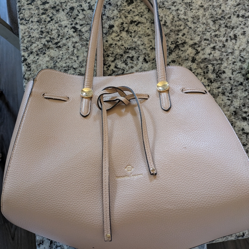 Nanette Lepore Blush Pink Pebbled Leather Tote with Gold Accents